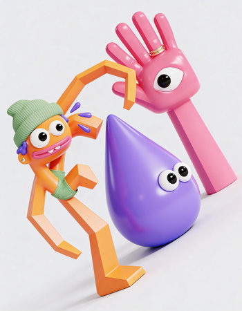 Cartoon man and woman with water drop, 3d render illustration