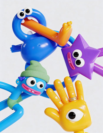Funny children's toys on a white background. Studio photography.