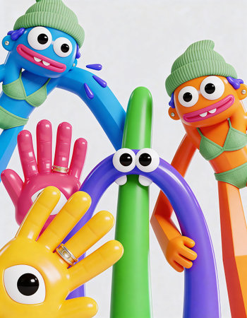 Funny kids made of plasticine on white background. 3d illustration.の写真素材