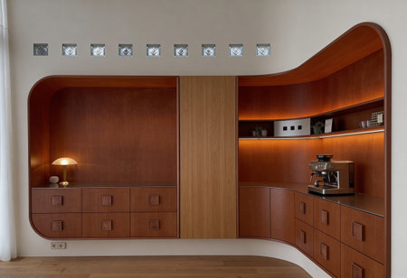 Interior of a modern house, wooden commode. Nobody insideの写真素材