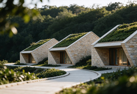 Architecture of a modern villa on the hillside.