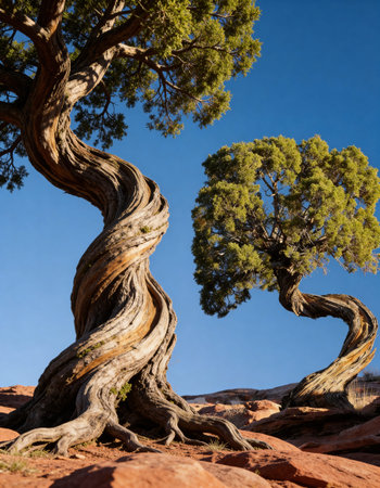 Pine trees in Arches National Park, Utah, USA.