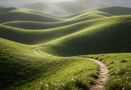 Beautiful green hills in the morning light, South Island, New Zealand