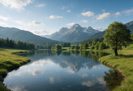 Mountain lake with reflection of the Alps