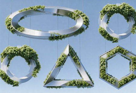 Conceptual image of modern architecture made of green plants and leaves