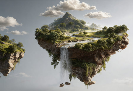 Fantasy landscape with a waterfall in the form of a floating island