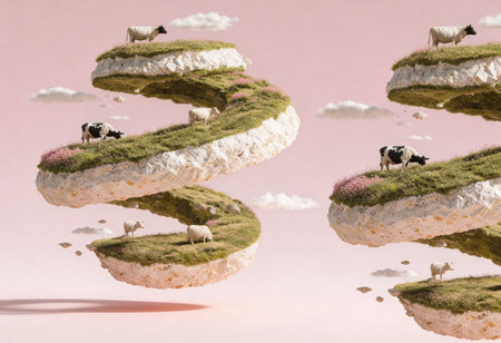 Sheep in the grass. Conceptual image. 3D renderingの写真素材