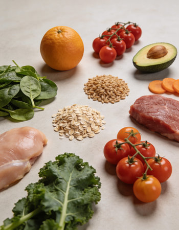 Foods high in protein on a light background. Healthy eating concept.
