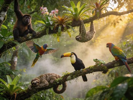 Tropical birds in the rainforest of Borneo.の写真素材