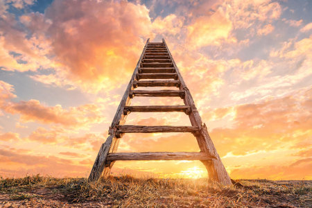 Ladder leading to the sunset. Conceptual image of success.