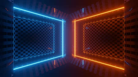 corner with red and blue neon lights 3d rendering illustration