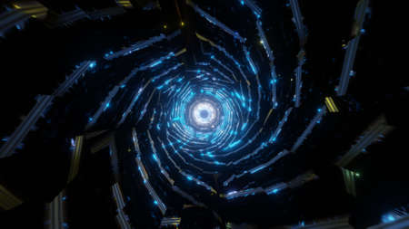 Endless tunnel with neon lights 3d renderingの写真素材