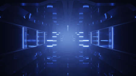 Endless tunnel with neon lights 3d renderingの写真素材