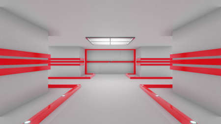 Bright futuristic sci fi corridor 3d renderingの写真素材