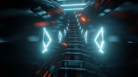 futuristic tunnel with neon light 3d rendering illustrationの写真素材