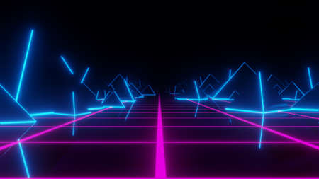 futuristic sci fi wireframe landscape 3d rendering illustration background