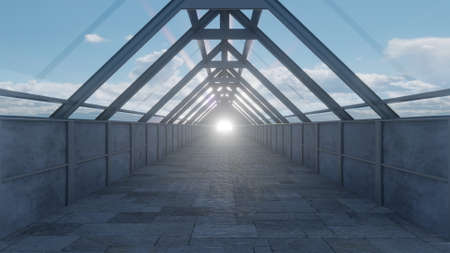 modern walkway passage with glass roof and shining sun 3d rendering illustrationの写真素材