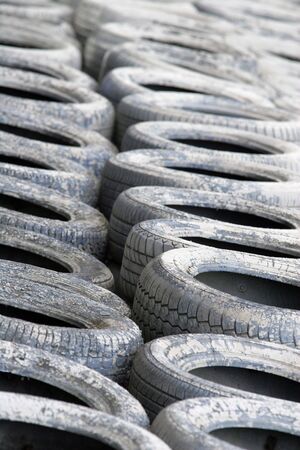 White Painted Motorsport Tyre Wallの写真素材
