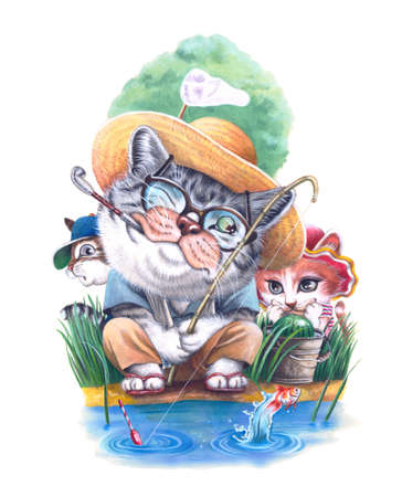 A cat family on the summer holidayの写真素材