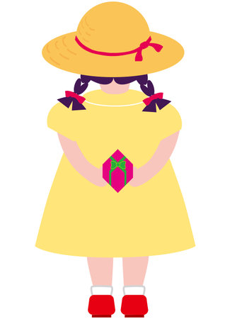 Back view of a girl with a gift boxのイラスト素材