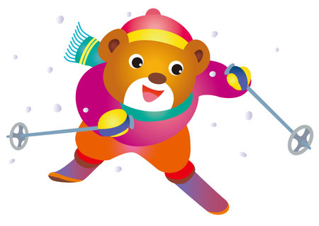 Bear skiing in the snowのイラスト素材