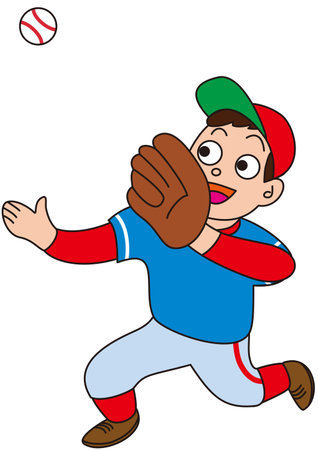 A fielder trying to catch a fly in a baseball gameのイラスト素材