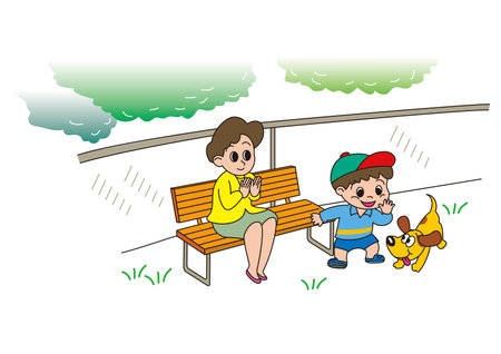 <p>Parent and child cheering on the bench for watching sports</p>のイラスト素材