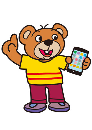An anthropomorphic bear character who enjoys using a smartphoneのイラスト素材