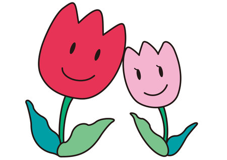 Spring is coming, a couple of tulips cuddlingのイラスト素材