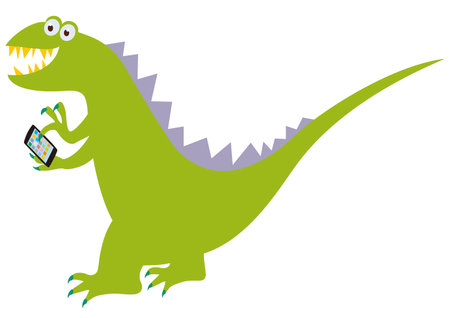 An imaginary dinosaur that rejoices using a smartphoneのイラスト素材