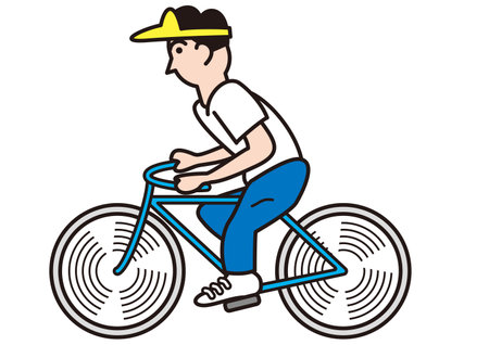Side view of a man riding a bicycle and cyclingのイラスト素材