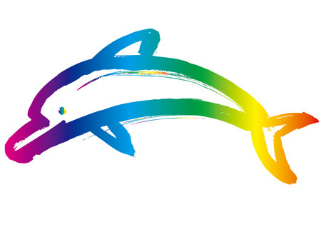 A rainbow-colored dolphin drawn with a touch of a brushのイラスト素材