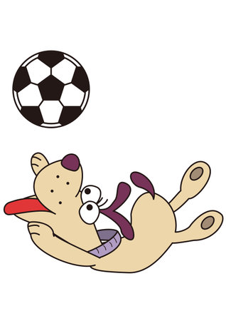 dog playing with a soccer ballのイラスト素材