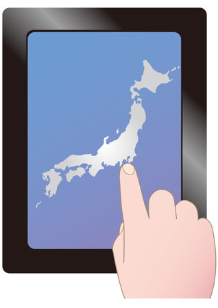 A hand handling a map of Japan on a tabletのイラスト素材