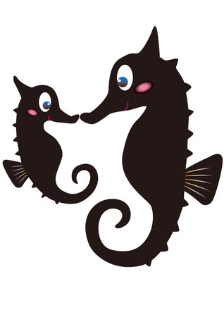Seahorse parent and child facing each other affectionatelyのイラスト素材