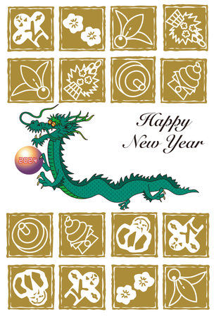 New Year's card with a dragon, a sacred creature in the Year of the Dragonのイラスト素材