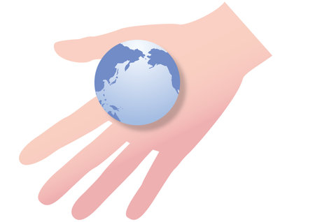 Think globally like the earth in the palm of your handのイラスト素材