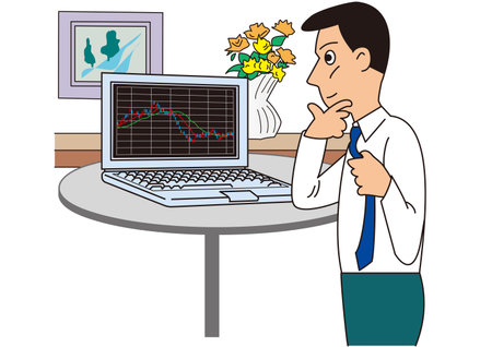 A trader checking stock price movements on a computerのイラスト素材