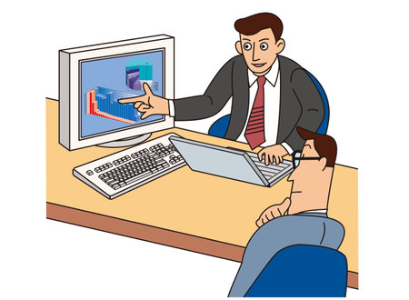 Businessman showing a computer screen and giving a presentationのイラスト素材