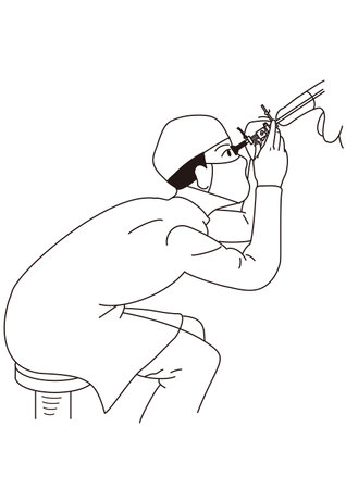 Doctor examining male patient's bladder with endoscopeのイラスト素材