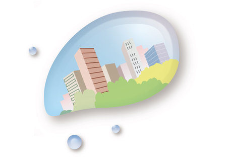 Office district reflected in water dropsのイラスト素材