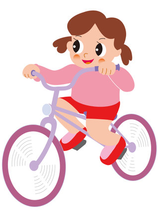 Cute girl with pigtails riding a bicycleのイラスト素材