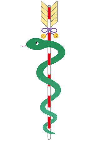 A snake wrapped around a New Year's lucky charm, a hamaya arrowのイラスト素材