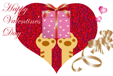 Valentine's Day Card with a Gift from a Catのイラスト素材
