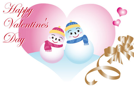 Snowman Couple Valentine's Day Cardのイラスト素材