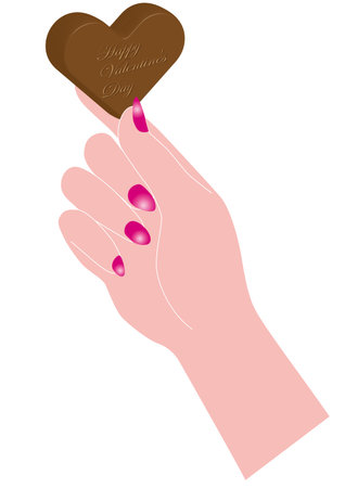 Woman's hand holding heart shaped chocolateのイラスト素材