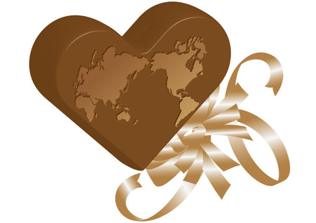 Heart-shaped chocolate with a world map on itのイラスト素材