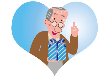 Grandpa is happy holding a gift boxのイラスト素材