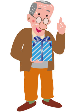 Grandpa is happy holding a gift boxのイラスト素材