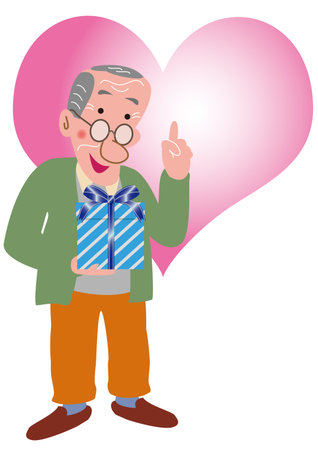 Grandpa is happy holding a gift boxのイラスト素材